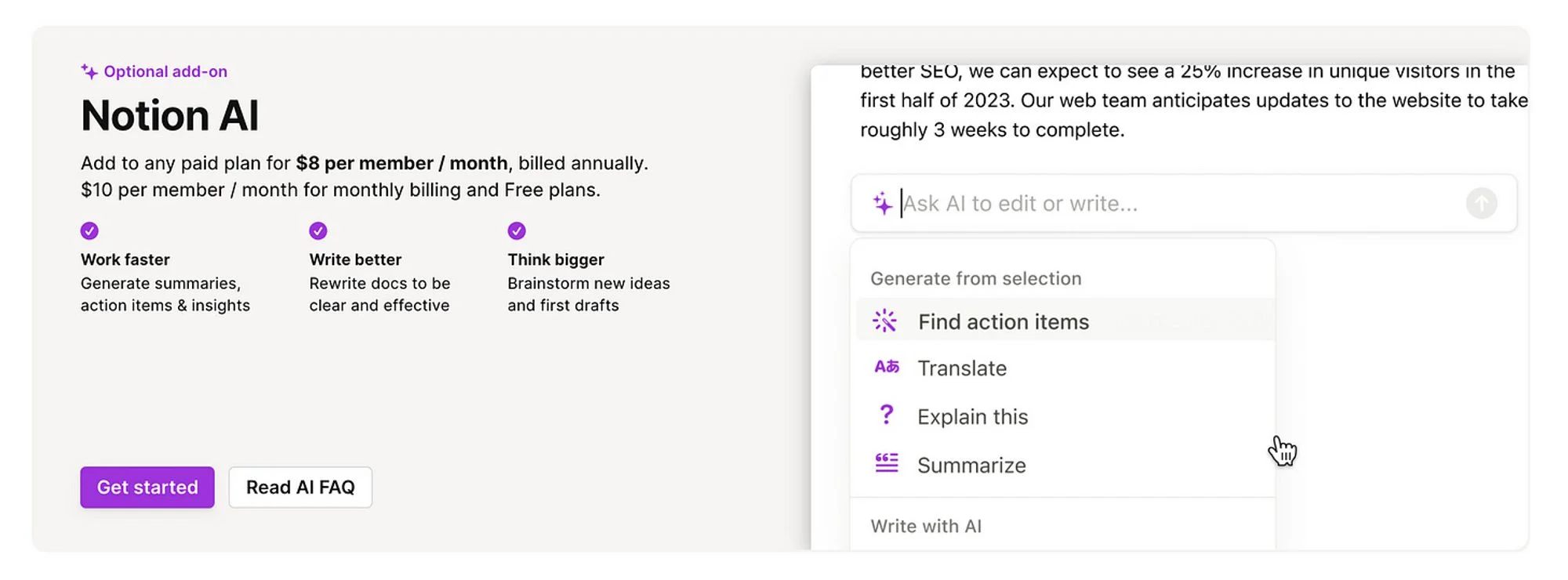 Pricing Notion AI as an add-on